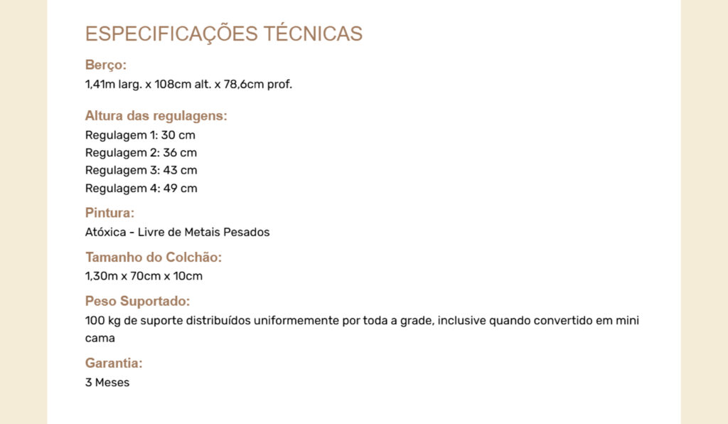 Loja Só Berços - Use Tabelas de Especificações